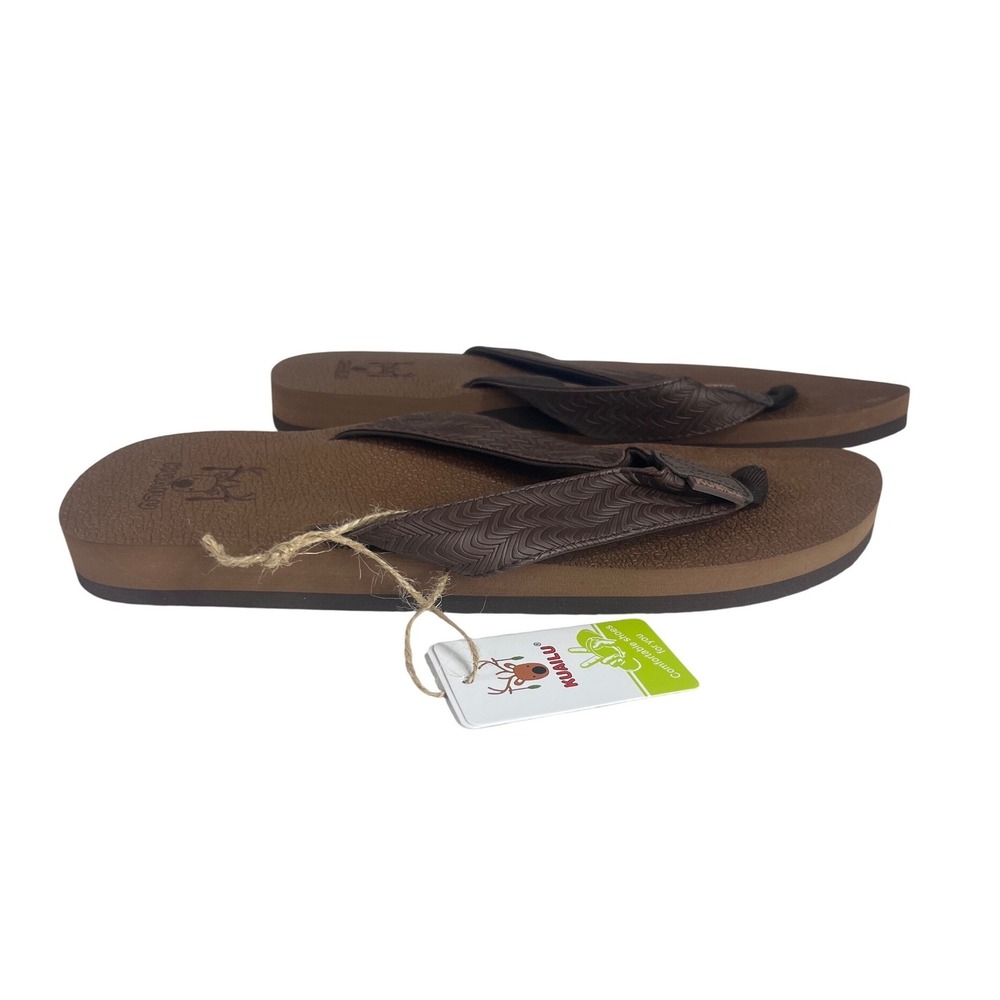 KUAILU Flip Flops Mens 13 Brown New Thong Sandals Comfort Beach Casual Coastal
